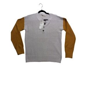 Hem & Thread Henley Sweater Women Small Cream Mustard Colorblock Long Sleeve